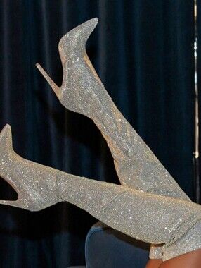 Shoe Dazzle Silver Glitter Over-the-Knee Stiletto Boots